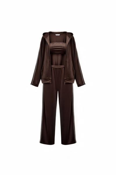 Tina 3lü Kadife Set Kahverengi