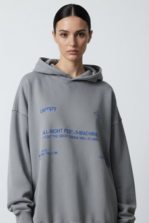 Darya Yıkamalı Oversize Hoodie  Açık Mavi