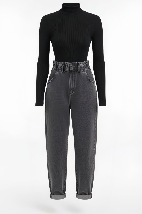 Lola Sırt Dekolteli Uzun Kollu Tulum Antrasit