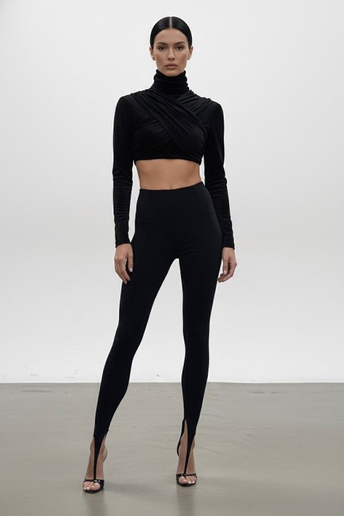 Lita Parmak Arası Yüksek Bel Toparlayıcı Tayt Siyah