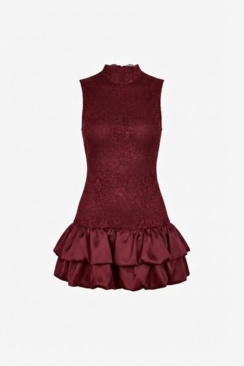 Daren Güpürlü Tasarım elbise Vişne