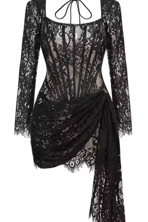 Hana Dantel Detaylı Elbise  Siyah