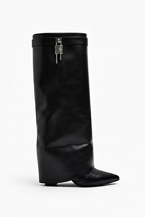 Solya Kilit Detaylı Çizme  Siyah