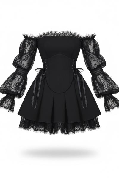 Amy Gotik Tasarım Elbise  Siyah