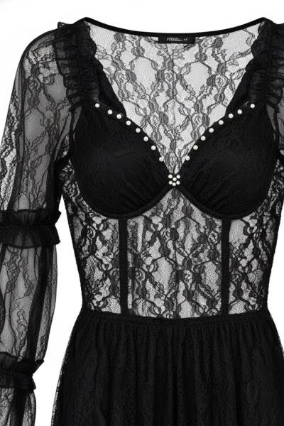 Gaby Dantelli Transparan Elbise  Siyah
