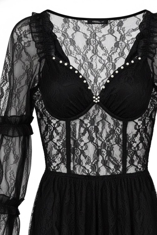 Gaby Dantelli Transparan Elbise  Siyah