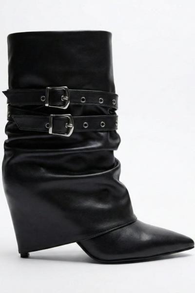 Ksenia Tokali Körüklü Kisa Bot Siyah