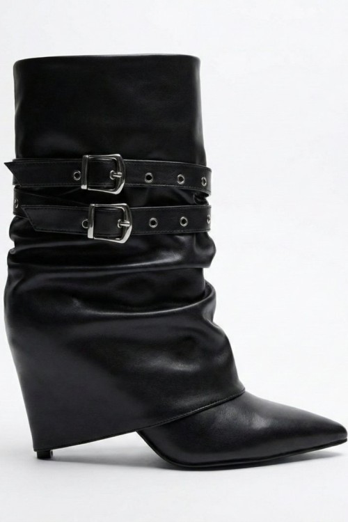 Ksenia Tokali Körüklü Kisa Bot Siyah