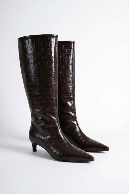 Selia Crocodil Sivri Burun Cizme  Siyah