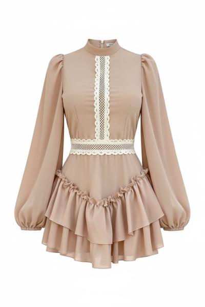 Yuly Romantik Elbise  Bej