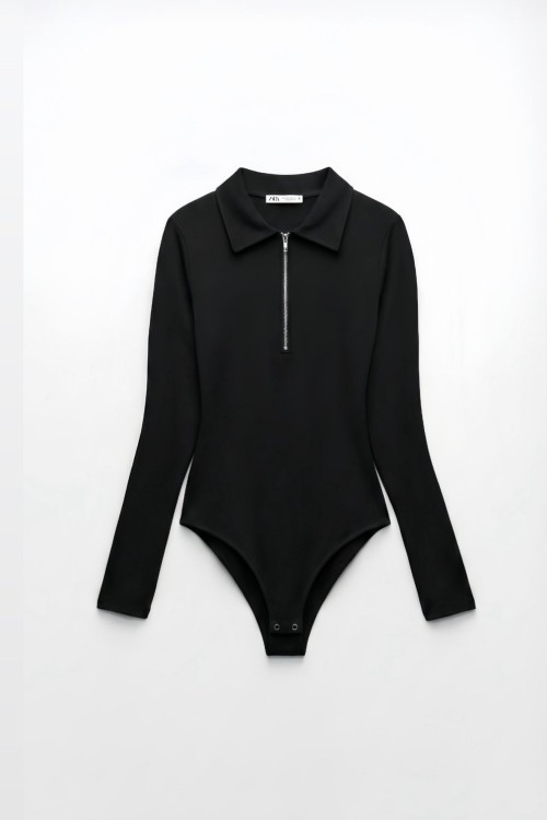 Rena Uzun Kol Polo Yaka Bodysuit Siyah