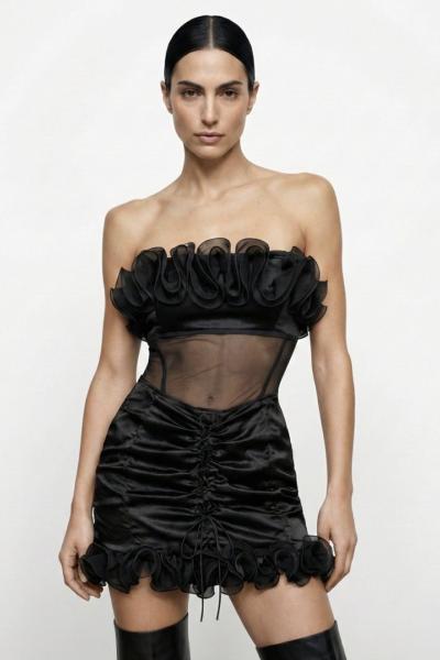 Alesia Tasarım Drapeli Elbise Siyah