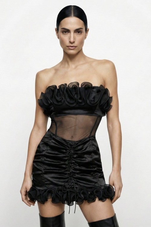 Alesia Tasarım Drapeli Elbise Siyah