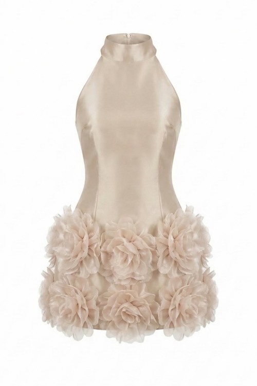 Sanya Tasarım Saten Elbise Krem