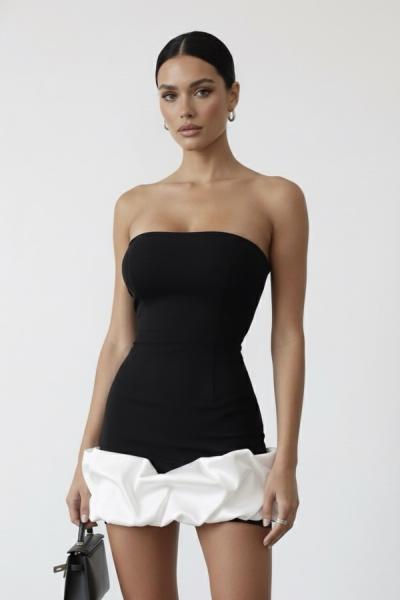 Cira Etegi Saten Elbise  Siyah