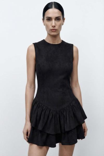 Fory Süet Şortlu Tulum Elbise  Siyah