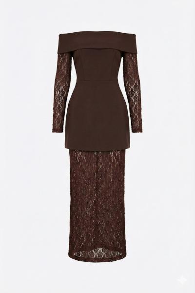 Amanda Gupur Detayli Elbise  Kahverengi