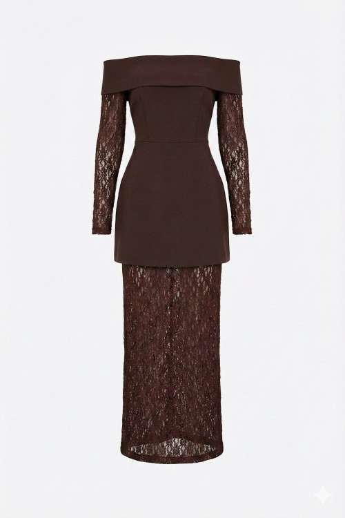 Amanda Gupur Detayli Elbise  Kahverengi