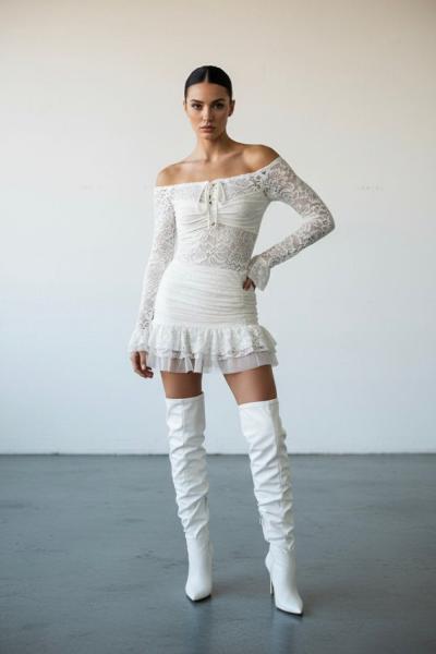 Sarel Dantel Elbise Beyaz