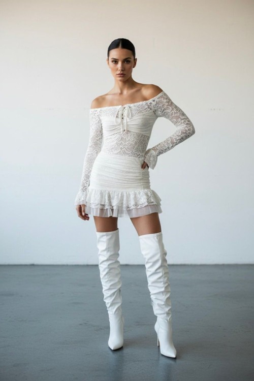 Sarel Dantel Elbise Beyaz