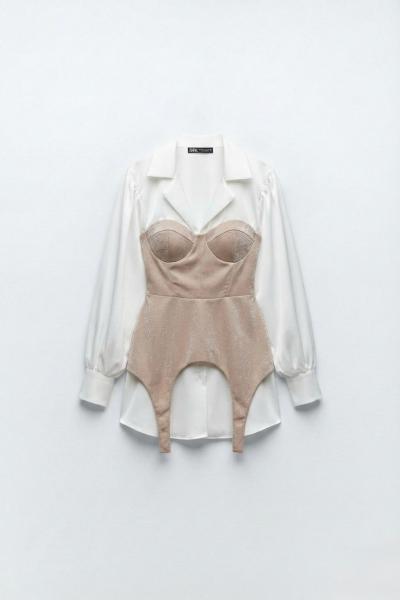 Vienna korseli gömlek elbise  Pudra