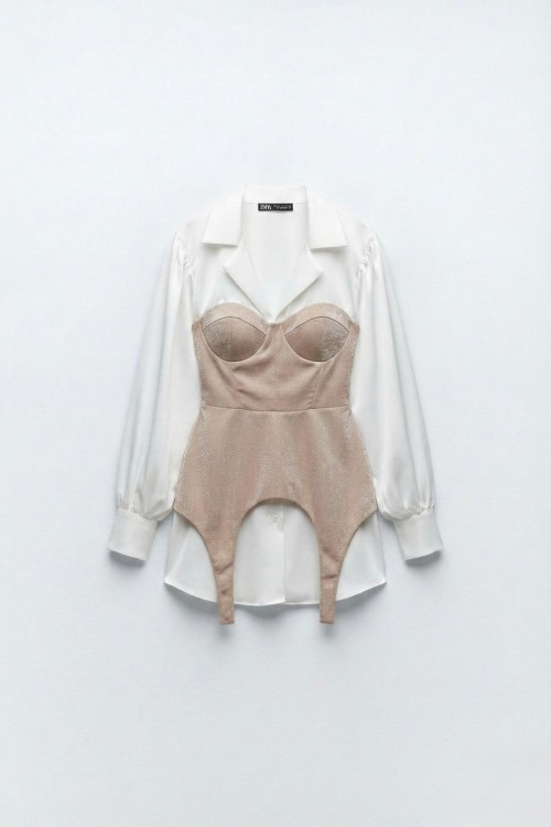 Vienna korseli gömlek elbise  Pudra