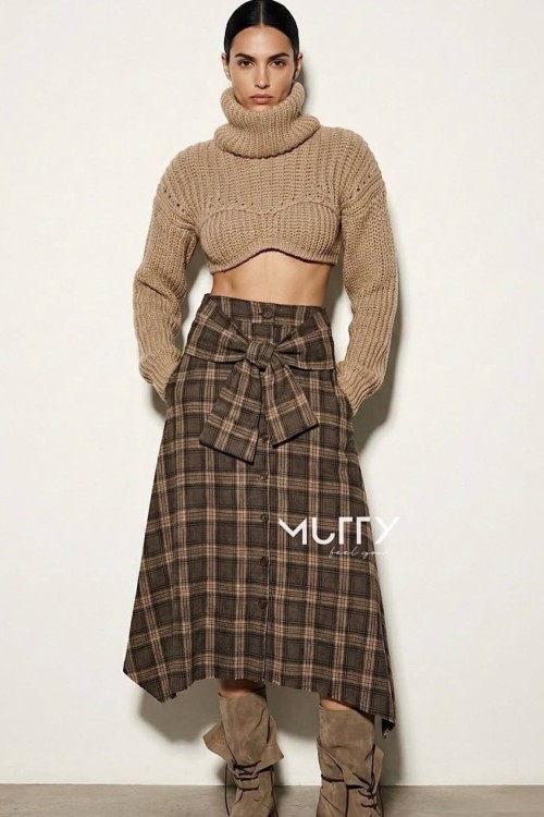 Retro Oduncu Etek  Kahverengi