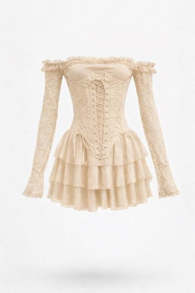 Milano Mutty Özel Seri Premium Korseli Elbise Ekru