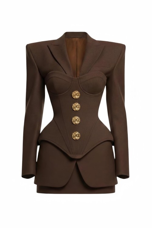 Ella Gloplu Takım Kahverengi