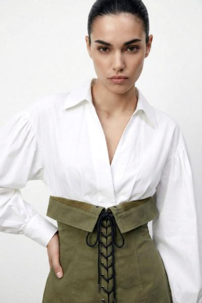 Seattle Korseli Tasarım Elbise  Haki Beyaz