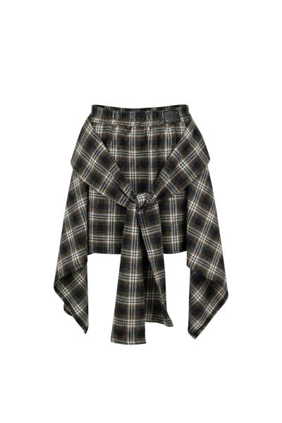 Hola Ekoseli Onu Bağlamalı Kilt Etek  Siyah