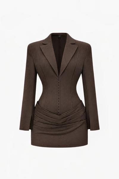 Caen Tasarım Blazer Elbise Kahverengi