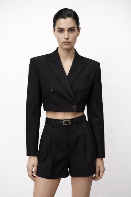 Rimi Crop Blazer Etek Takım Siyah