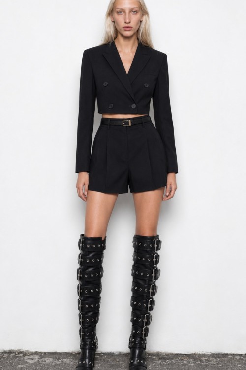 Rimi Crop Blazer Etek Takım Siyah