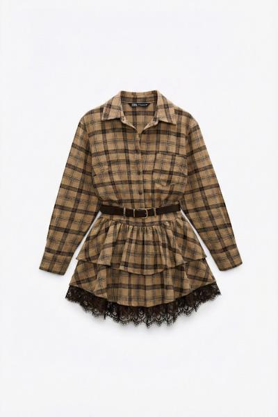 Dunia Etek Gömlek Ekoseli 2li Set Sarı