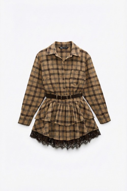 Dunia Etek Gömlek Ekoseli 2li Set Sarı