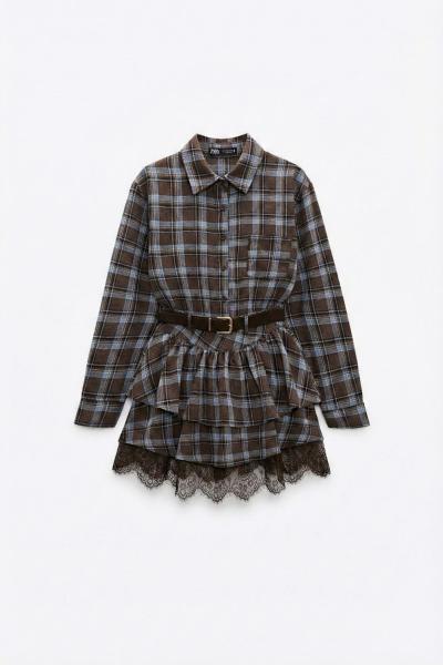 Dunia Etek Gömlek Ekoseli 2li Set Gri