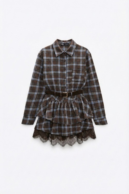 Dunia Etek Gömlek Ekoseli 2li Set Gri