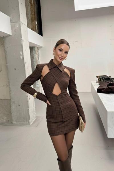 Julia 2 Ekose Tasarım Takım Kahverengi