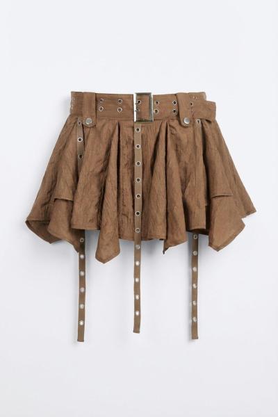 Lulu Kusgozu Kemerli Etek  Kahverengi