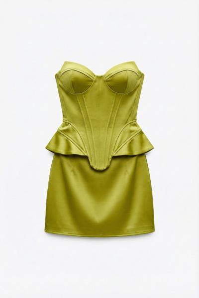 Rina Saten Korse Etek Set  Yeşil