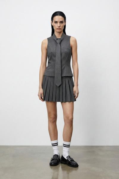 Kimber Çizgili Kumaş Kravatlı College Elbise  Gri