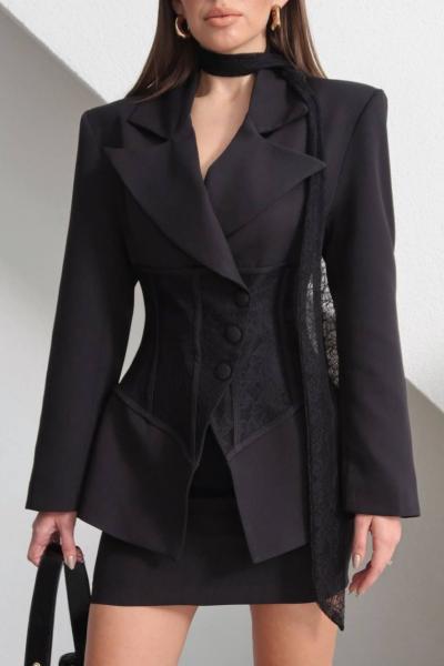 Cannes Vatkalı Korse Detaylı Premium Takım Siyah