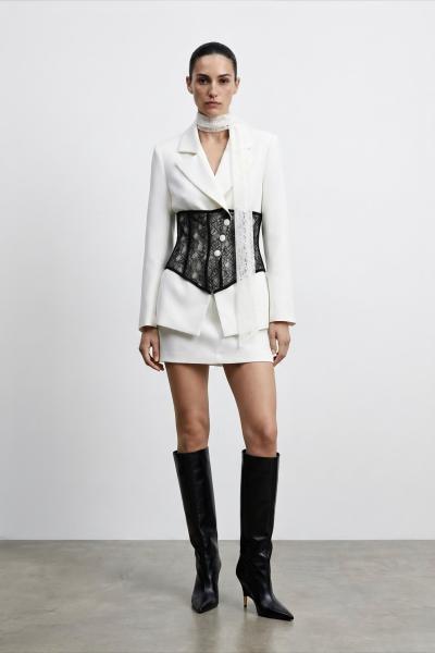 Cannes Vatkalı Korse Detaylı Premium Takım Siyah Beyaz