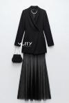 Hona Tül Etekli Blazer Elbise Siyah