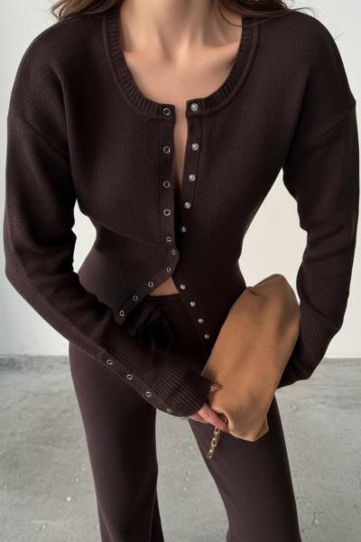 Raed Çıtçıtlı Triko Takım Kahverengi