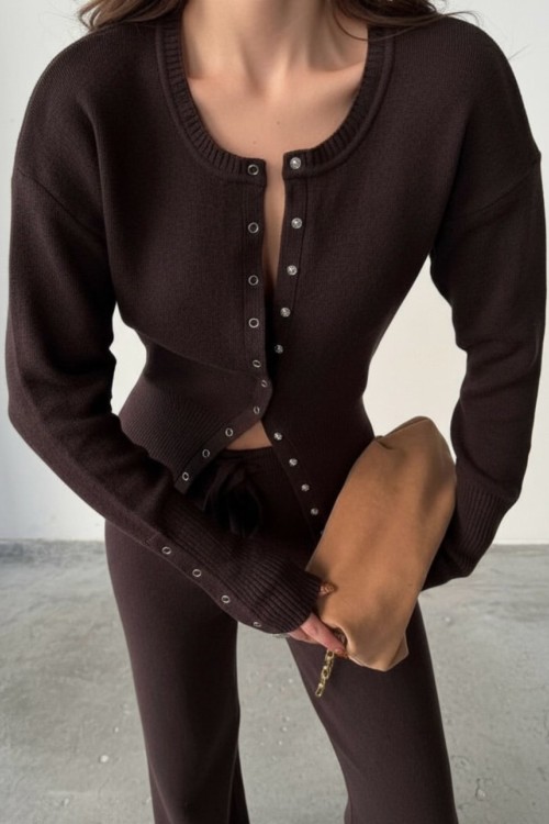 Raed Çıtçıtlı Triko Takım Kahverengi