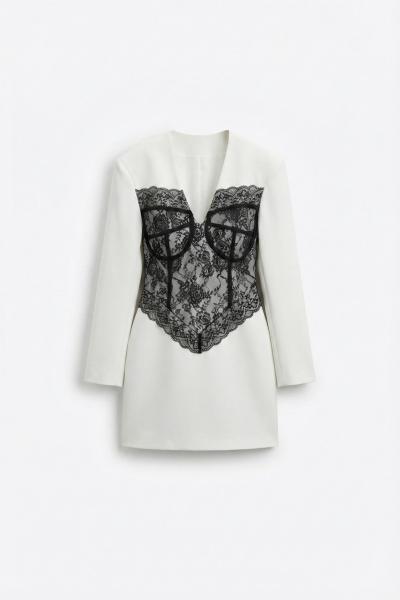 Giby Dantelli v Yaka Elbise  Beyaz