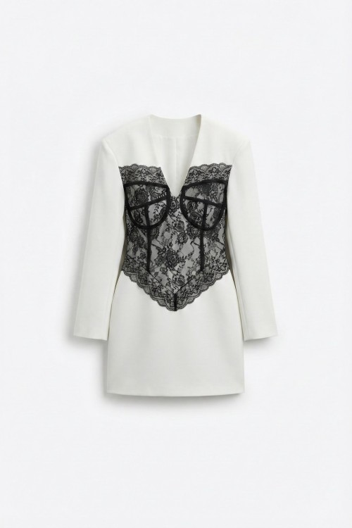 Giby Dantelli v Yaka Elbise Beyaz