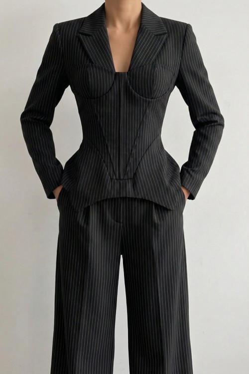 Donna korseli blazer pantolon set Antrasit